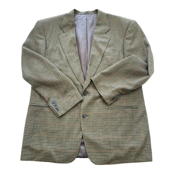 David G. Cotugno Mens 2 Button Silk Wool Blazer Jacket Beige Yellow Houndstooth - Picture 3 of 14